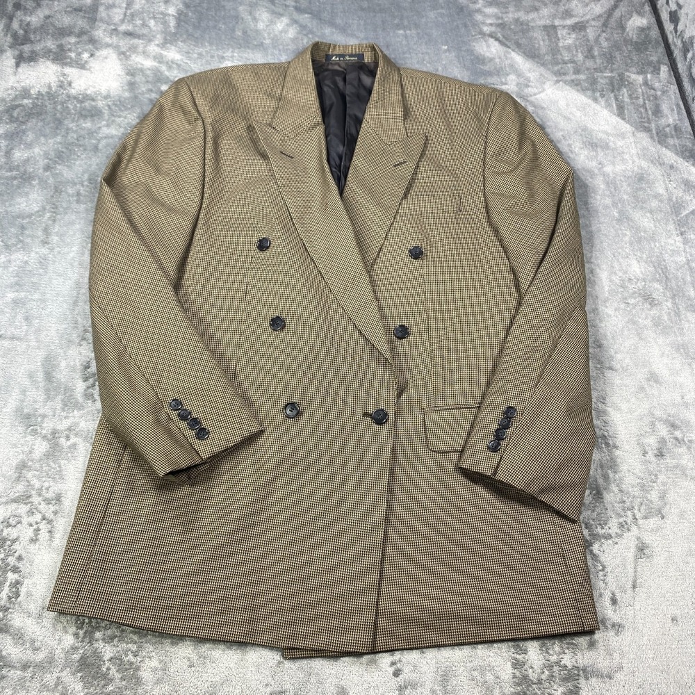 Vintage  J Riggins Double-Breasted Blazer Jacket 44L Herringbone Romania Suit